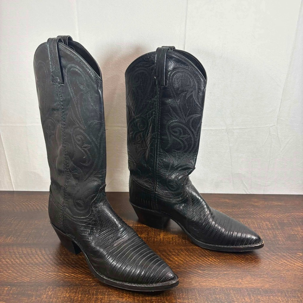 Dan Post Womens Black Teju Lizard Exotic Leather Cowboy Boots Size 7 M Vintage - Picture 4 of 10